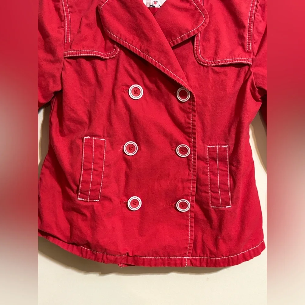 Gymboree girls‎ red double-breasted cotton trench coat size 7 Red w/White stitch